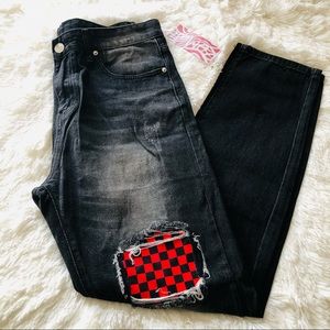 Romwe Distressed Jeans Dark Wash Sand Blast